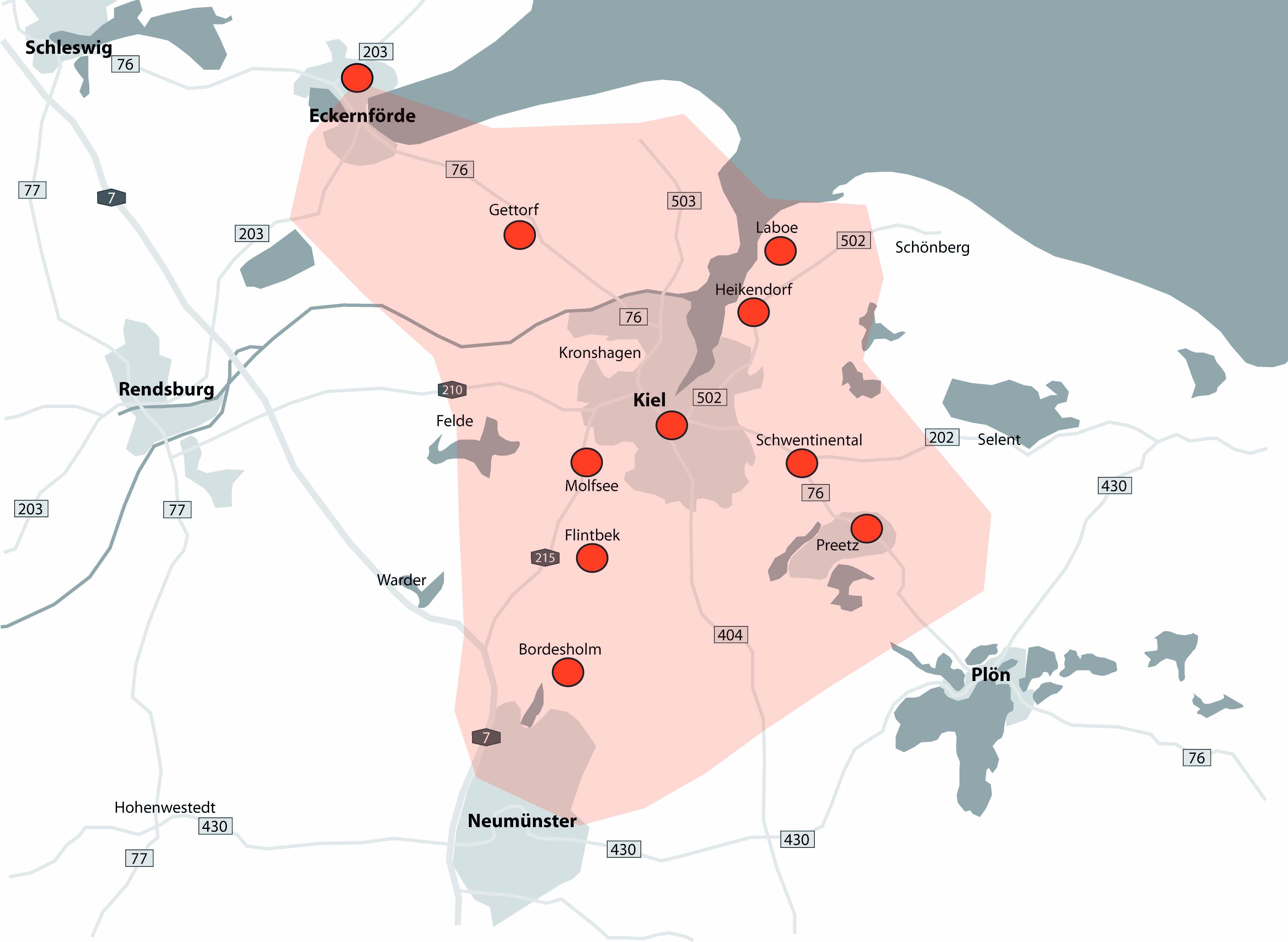 Über 70 Standorte in Kiel und Umgebung